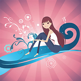 卡通美女裝飾畫