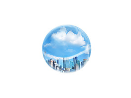 含有城市建筑的泡泡