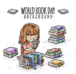 世界讀書日讀書的女孩矢量素材