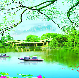 湖面風景裝飾畫