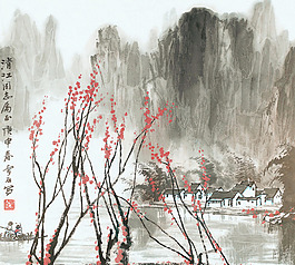 水墨桃花装饰画