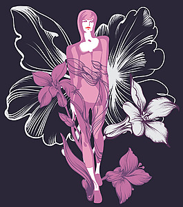 時尚人物和花朵