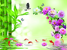竹子花卉psd裝飾畫