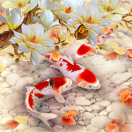 落葉鯉魚鮮花裝飾畫