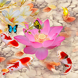 紅蓮鯉魚戲裝飾畫