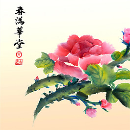 淡雅背景牡丹国画装饰画