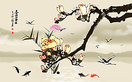 中式花卉被背景墻