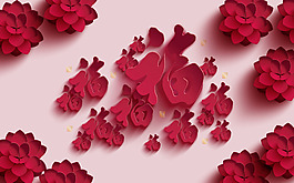 福字花卉元素裝飾背景墻