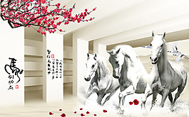 奔腾桃花素材装饰画