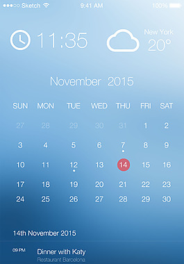 美麗的日歷UI移動(dòng)手機(jī)APP界面UI