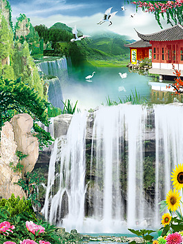 瀑布裝飾背景墻