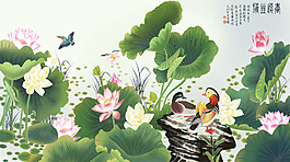 池塘荷花背景墻