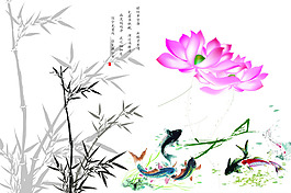 水墨荷花裝飾背景素材
