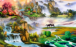插畫風(fēng)格風(fēng)景裝飾畫