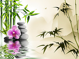 竹子花卉背景墻