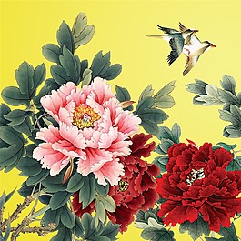 牡丹花鳥(niǎo)兒裝飾畫(huà)