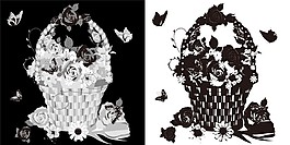 黑白花篮装饰画