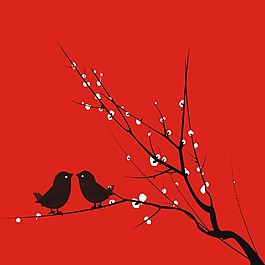 紅色花枝裝飾畫