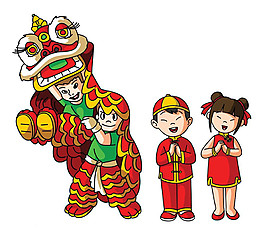 舞獅人物和孩子圖片