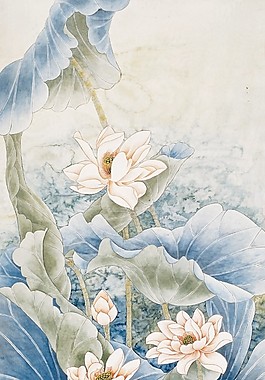 彩繪荷花蓮葉裝飾畫