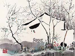 山水水墨风景画背景墙