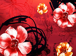花卉紅色背景墻
