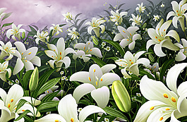 百合花卉背景墻
