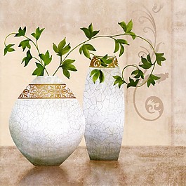 古典花紋瓶插裝飾畫