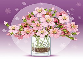 粉色系玻璃花瓶花束装饰画