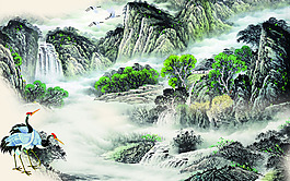 山水中式背景墻