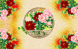 牡丹裝飾花卉背景墻