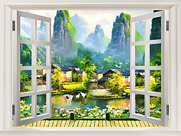 窗戶野外風(fēng)景背景墻