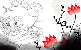 線框荷花背景墻