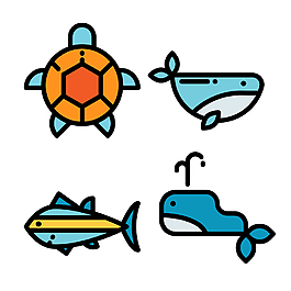 扁平可愛海洋icon圖標