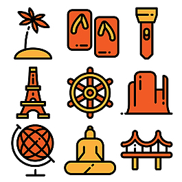 手绘景点旅游icon图标