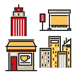 多色手繪建筑icon圖標