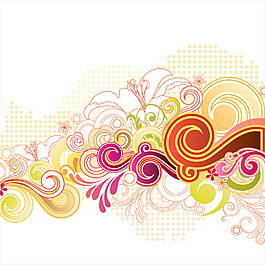 彩色植物云紋花紋底紋花邊素材