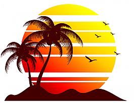 太陽和海邊背景剪影
