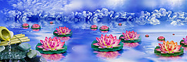 藍(lán)色荷花池裝飾畫
