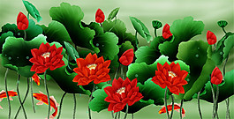 美丽红色荷花装饰画