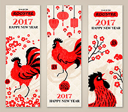 淺色背景紅色喜慶雞年元素
