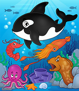 卡通海底世界各種魚
