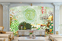 孔雀圖案裝飾背景墻