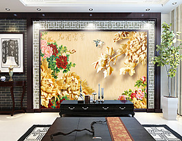金色花卉裝飾背景墻