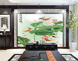 荷花池塘背景墻