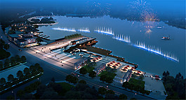 湖泊綠化夜景效果圖