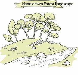 河邊樹木插畫