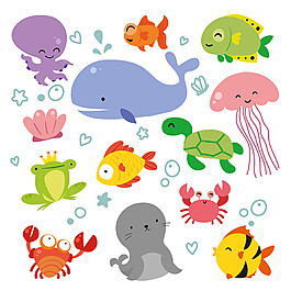 一組彩色海底動(dòng)物生物素材