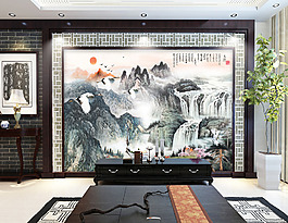 水墨风景画背景墙