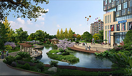 小區(qū)湖泊景觀圖